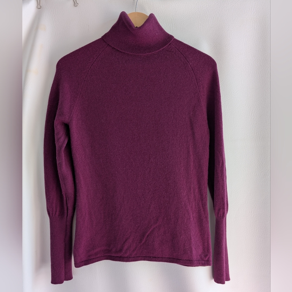 Forte Just Cashmere Purple Red Turtleneck Raglan Long Sleeves  - L